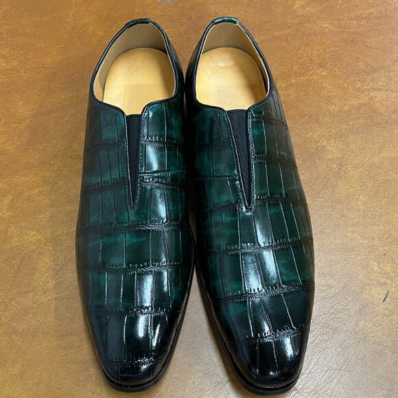 Santimon Men's US 7.5 - 12 Green Smoking Loafers Checkered Slip On Dress Casual - Picture 6 of 10